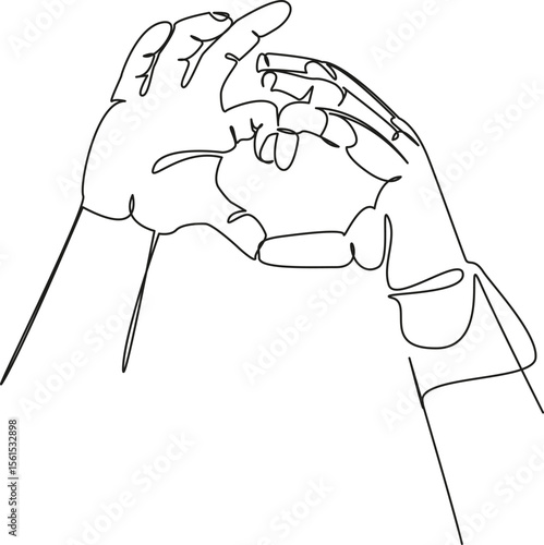 One continuous single drawing line art flat doodle futuristic, robot, technology, hand, innovation, science, cyborg, heart. Isolated image hand draw contour on a white background, hand drawn, not AI