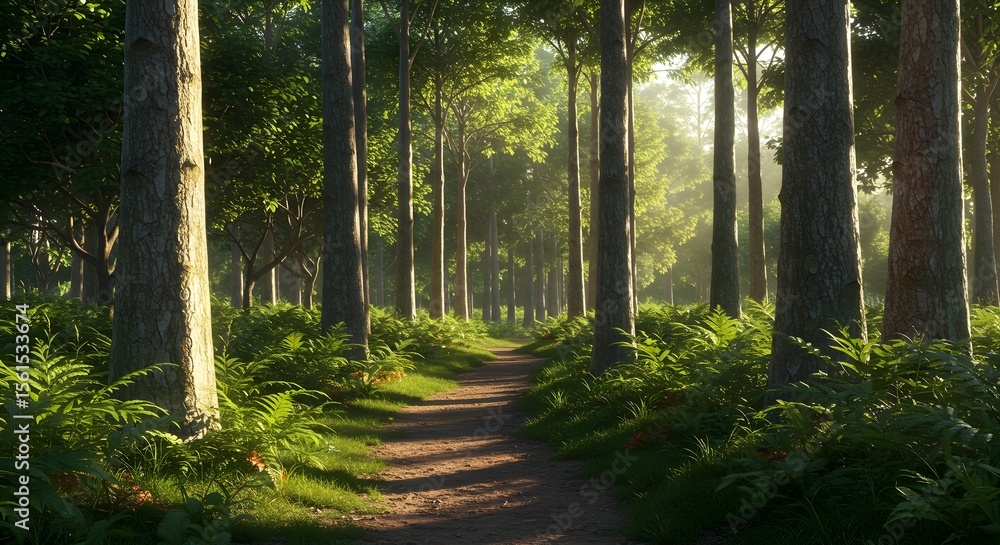 Obraz premium Sunlit Forest Path A Serene Landscape