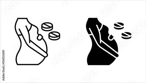 Supplements for pregnant women icon set. Pregnancy complementary medicines. vector illustration on white background