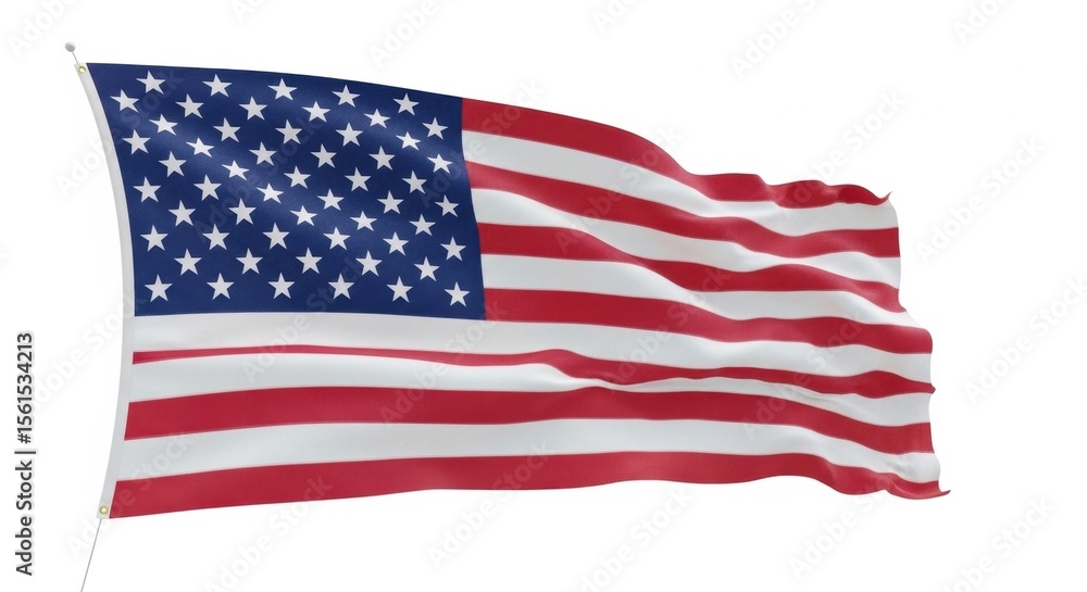 Obraz premium Digital Render of American Flag Waving on White Background