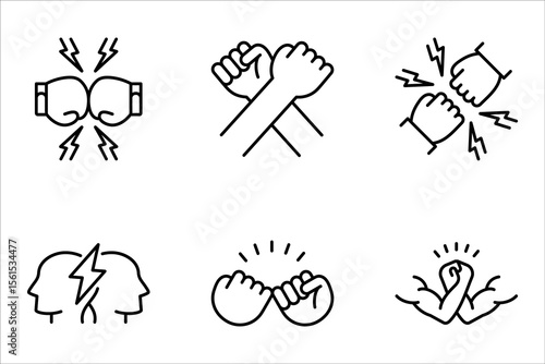 Rivalry linear icon set. Friendly contest, competitive interpersonal relationship symbol. vector illustration on white background