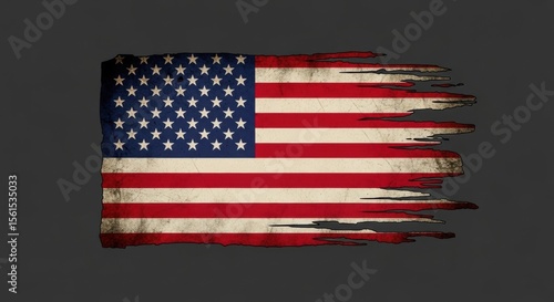 Grunge American Flag Design with Torn Edges on Grey Background
