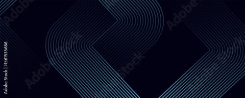 Abstract blue glowing geometric lines on dark background. Modern shiny blue rounded square lines pattern. Futuristic technology concept. Suit for poster, cover, banner, presentation, website, flyer