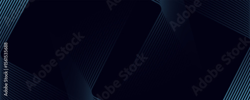 Abstract blue glowing geometric lines on dark background. Modern shiny blue rounded square lines pattern. Futuristic technology concept. Suit for poster, cover, banner, presentation, website, flyer