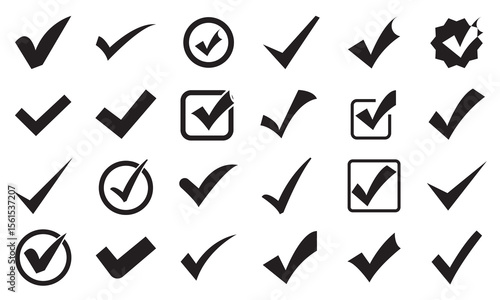 Black check Mark  icon.  Tick symbol. Accept okay symbol for improvement or checklist vector. Correct vote choice sign. Approval tick symbol.  Pictograms and infographics for mobile apps.