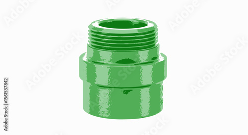 Green threaded pipe nipple or adapter on a white background.