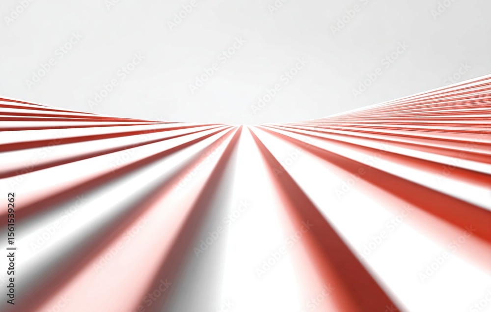 Obraz premium Red rays of light in perspective on a white background, 3D rendering illustration. Abstract, futuristic, dynamic design for a banner, poster, or packaging with a copy space area. Vector art digital 