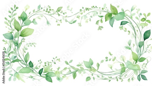 清涼感ある植物装飾フレーム｜ミント＆白の水彩風イラスト