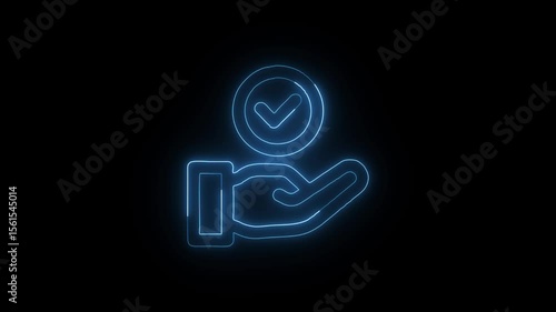 Glowing Approval and Symbol in HD Video Neon Animation on Black Background