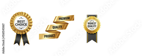 Best Choice Premium Quality Product and Highest Quality Gold Seals with Black Ribbons on a Clean White Background for Marketing and Advertising