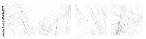 Thin scratch grunge texture overlays on white background. Abstract linear distressed textures set.