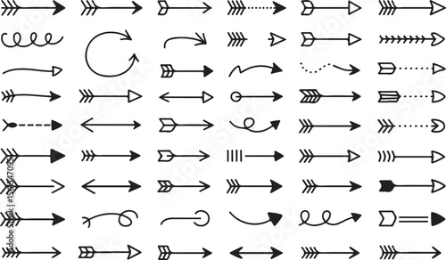 Collection of Diverse Arrow Icons: Directional Graphics - Perfect for Presentations, Websites, and Social Media