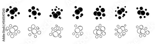 Bubble icon set. Soap foam, oxygen bubble, effervescent effect line icons set.