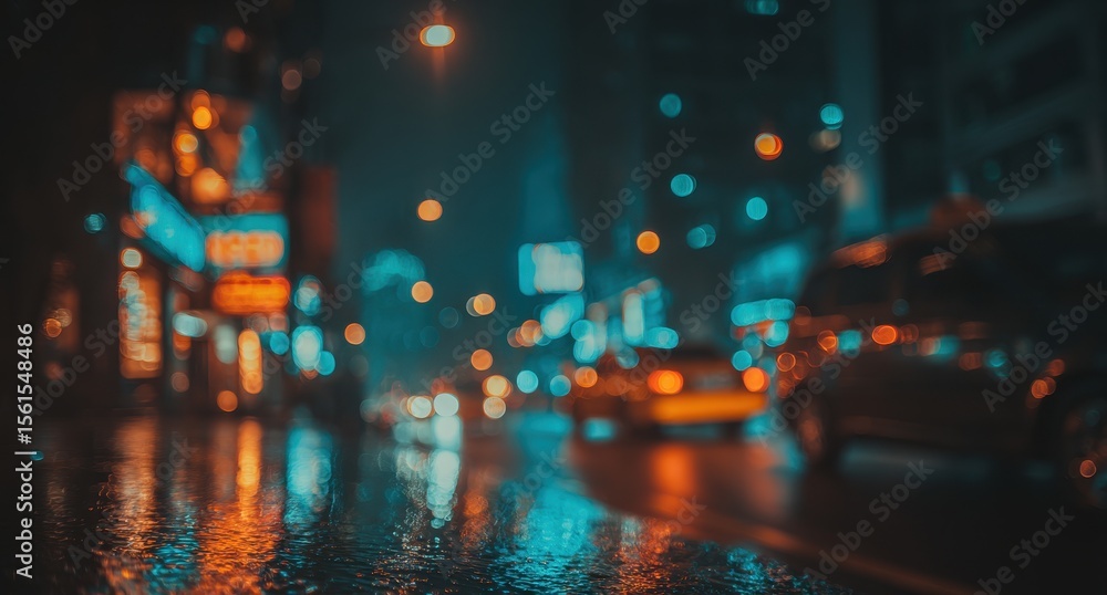 Blurry night city street scene at rain Blurry night city street scene at rain
