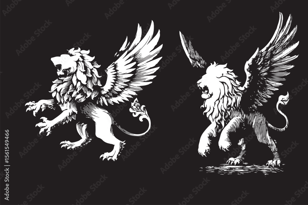 Obraz premium silhouette lion a black and white lion with a tail and claws