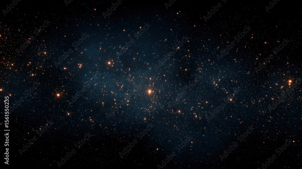 Obraz premium Wide angle view of dense star cluster with bright stars and cosmic dust in outer space.