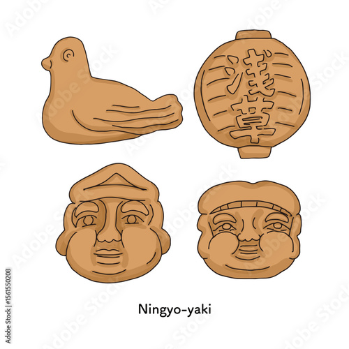 浅草＿人形焼きの線画　手描きのイラスト