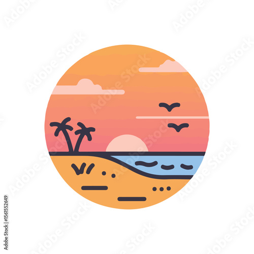 Summer beach Vector Icons – Beach Sunset icon, suitable for digital use icons