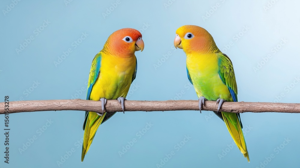 Fototapeta premium Bright funny parrots sitting on branch