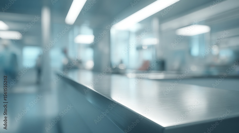 Fototapeta premium Modern airport interior with sleek stainless steel surface and blurred terminal background.