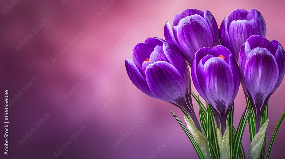 Fototapeta premium Vibrant Purple Crocus Flowers Closeup Spring Bloom