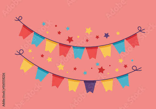 Festive Garland with Colorful Pennants and Stars for Celebration Decor.