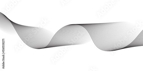 "A minimalist, abstract design featuring a smooth, flowing wave or ribbon-like element in shades of grey against a clean white background, emphasizing gentle curves and subtle gradients."