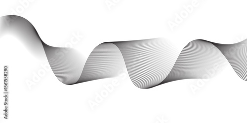 "A minimalist, abstract design featuring a smooth, flowing wave or ribbon-like element in shades of grey against a clean white background, emphasizing gentle curves and subtle gradients."