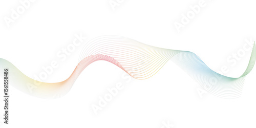 A minimalist, abstract illustration on a pristine white background featuring a single, gracefully undulating wave or ribbon composed of numerous fine, parallel lines.