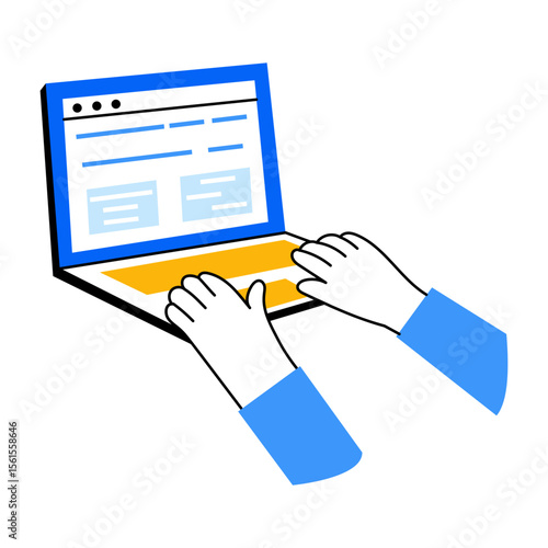A flat style illustration showing online work 
