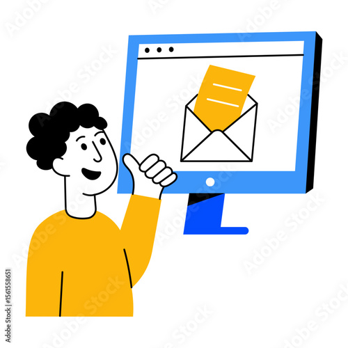 A flat style illustration showing user receiving mails in inbox
