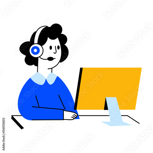 Flat style illustration showing remote recruiter on video call

