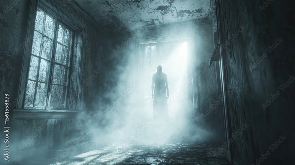 Fototapeta premium Eerie Encounter in a Haunted Hallway