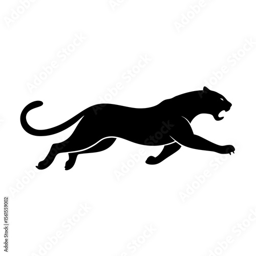 "Running Panther Silhouette – Black Vector Illustration"