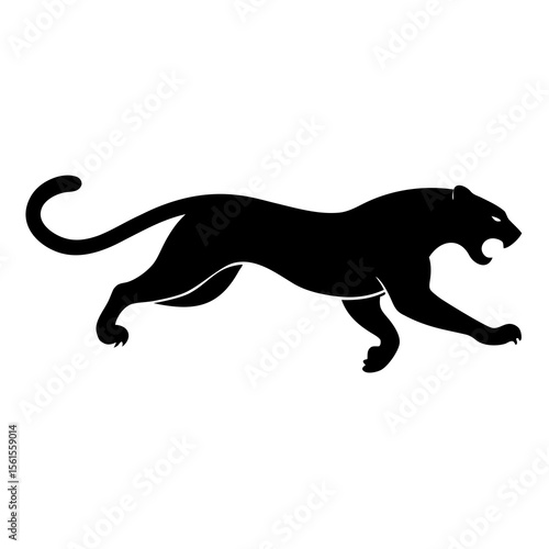 "Running Panther Silhouette – Black Vector Illustration"