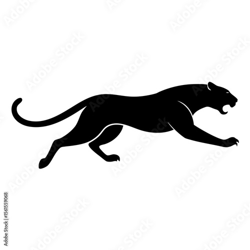 "Running Panther Silhouette – Black Vector Illustration"