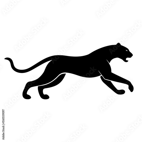 "Running Panther Silhouette – Black Vector Illustration"
