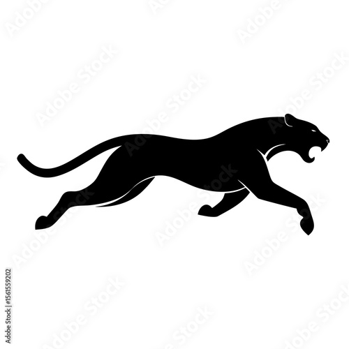 "Running Panther Silhouette – Black Vector Illustration"