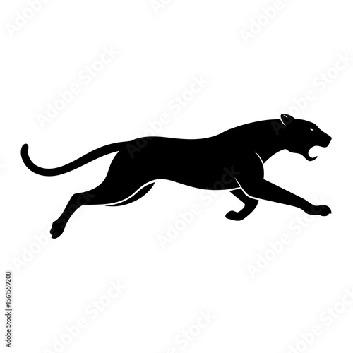 "Running Panther Silhouette – Black Vector Illustration"