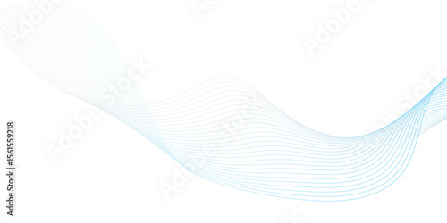 "A subtle, elongated wave of sheer blue lines gracefully undulates across a clean white backdrop, suggesting fluid motion and digital sophistication."