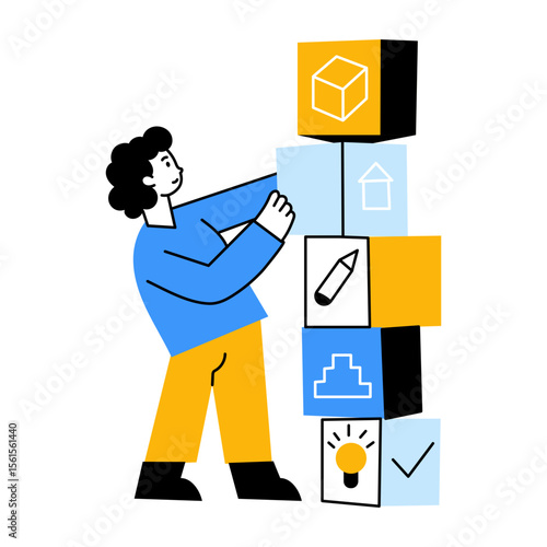 vA flat style illustration showing character managing workflow system
