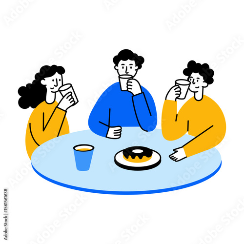 Flat style illustration showing team taking an office break
