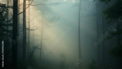 Wallpaper Mural  Sage Light Filtering Through a Misty Forest at Dawn  A Serene and Ethereal Scene Torontodigital.ca