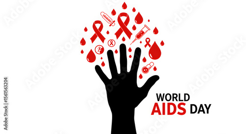 Wallpaper Mural Black Hand with Red Blood Drop Icons and AIDS Awareness Symbols for World AIDS Day Torontodigital.ca