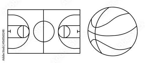 Basketball ball icons set. basketball net. Basketball court markup. Basketball Line icon. Basketball ball isolated icon. Vector illustration.
