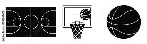Basketball ball icons set. basketball net. Basketball court markup. Basketball Line icon. Basketball ball isolated icon. Vector illustration.
