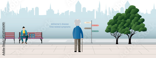 Elderly man with alzheimer's disease feeling lost and confused in city