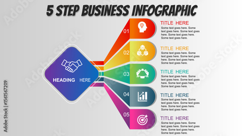 5 Step Business Process Infographic with Icons and Gradient Design. Fully editable modern infographic vector elements SVG file compatible with PowerPoint, Illustrator, and most vector-applicatio.