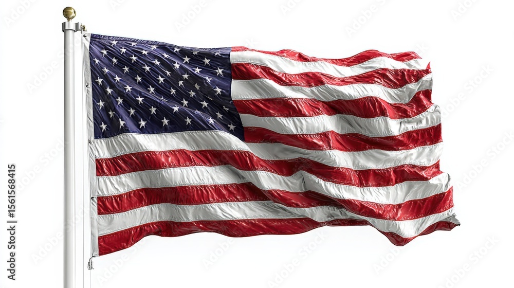 Obraz premium American flag waving outdoors on a clear day with bright natural lighting and vibrant colors.