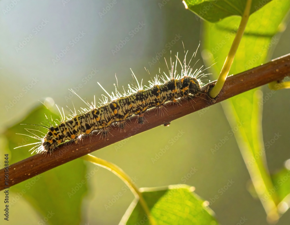 Fototapeta premium Caterpillar on a Branch: A Close-Up View of Nature's Beauty